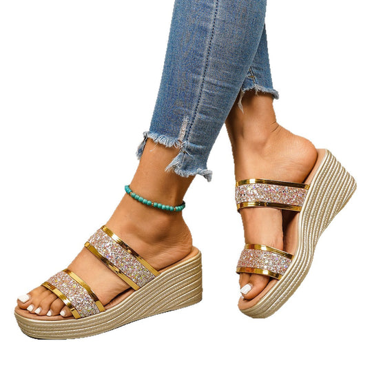 Damen Wedge-Sandalen mit funkelndem Glitter-Design und elegantem Riemensystem Nord Taschen