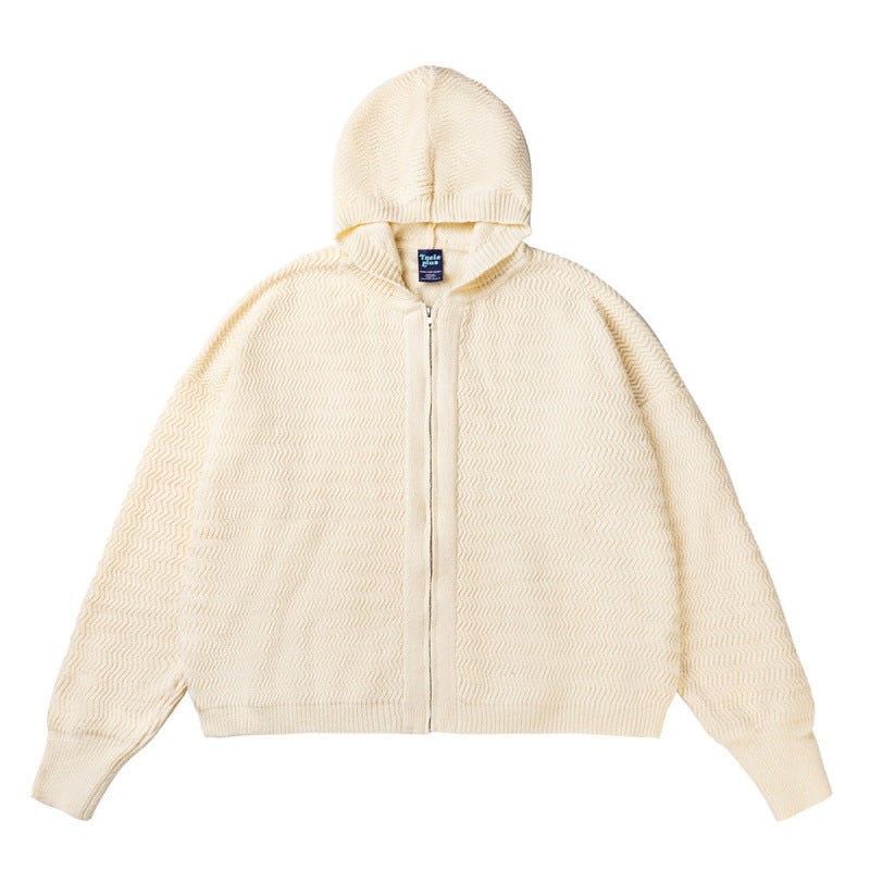 Unisex Strick-Kapuzenjacke mit Strukturmuster und durchgehendem Reißverschluss Nord Taschen