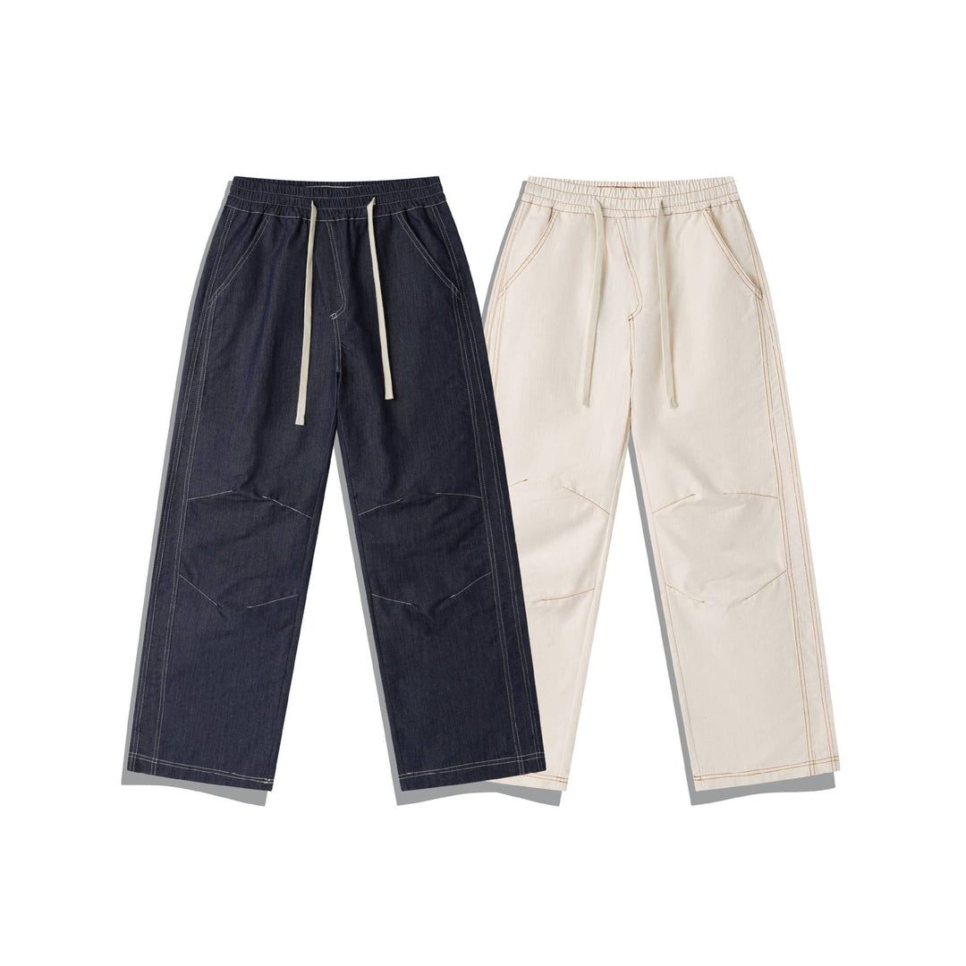 Damen Weite Denim-Cargo-Culotte mit elastischem Bund und Kontraststeppung Nord Taschen