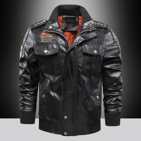 Herren Premium Kunstleder-Fliegerblouson im Aviator-Look mit Applikationen und Reißverschlussblende Nord Taschen