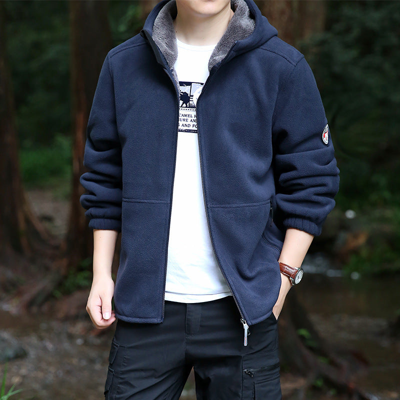 Herren Kapuzen-Fleecejacke mit Sherpa-Innenfutter, Zwei-Wege-Reißverschluss und windabweisender Front Nord Taschen