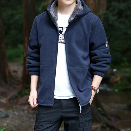 Herren Kapuzen-Fleecejacke mit Sherpa-Innenfutter, Zwei-Wege-Reißverschluss und windabweisender Front Nord Taschen