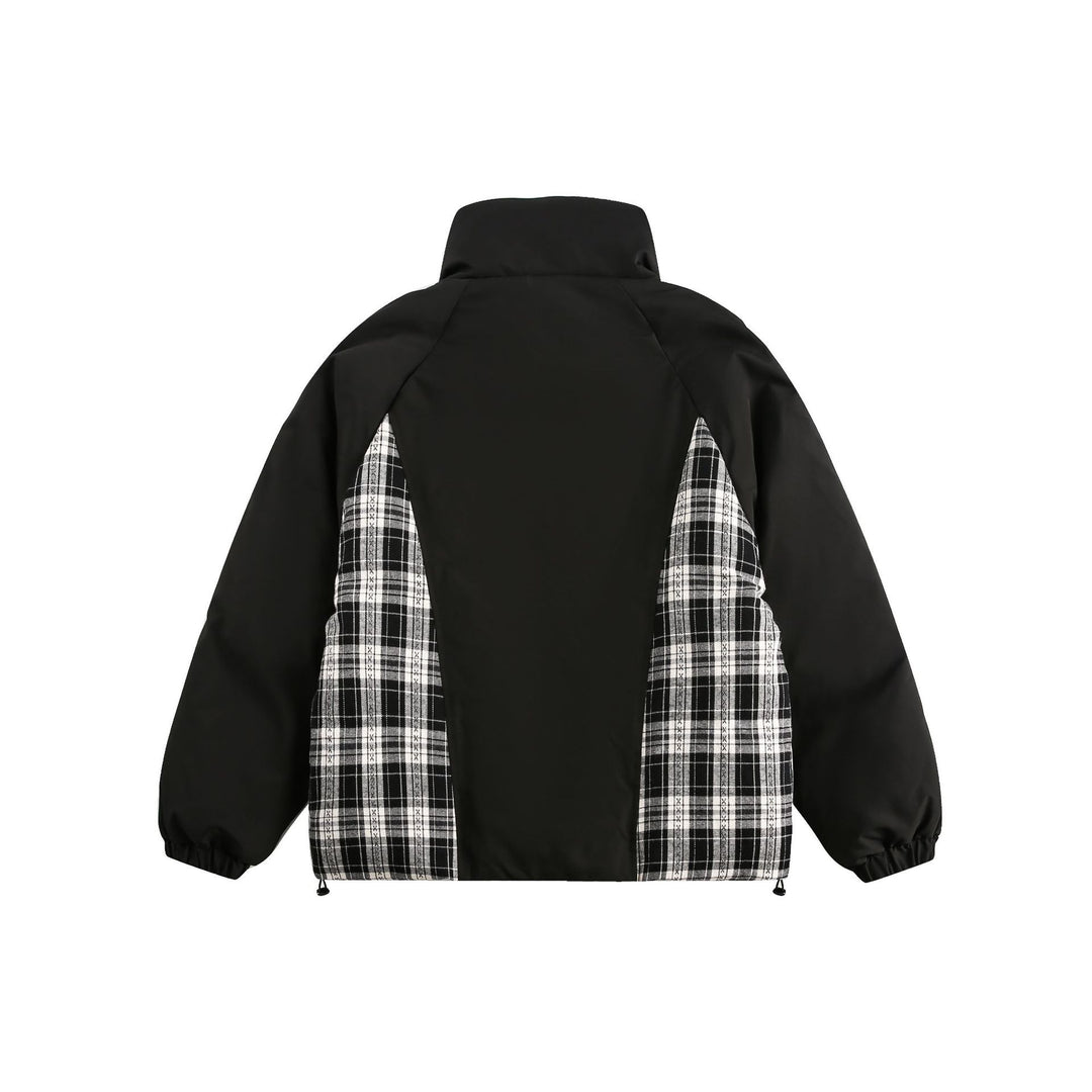Unisex Oversize Stehkragen‑Pufferjacke mit karierter Einsatz‑Panel und Utility‑Taschen Nord Taschen