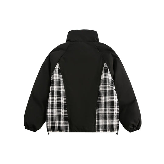Unisex Oversize Stehkragen‑Pufferjacke mit karierter Einsatz‑Panel und Utility‑Taschen Nord Taschen