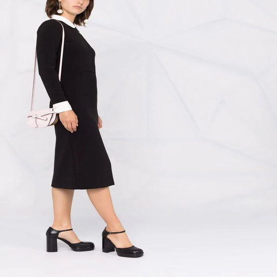 Damen Midikleid mit Peter-Pan-Kragen, tailliertem Schnitt und langen Ärmeln Nord Taschen