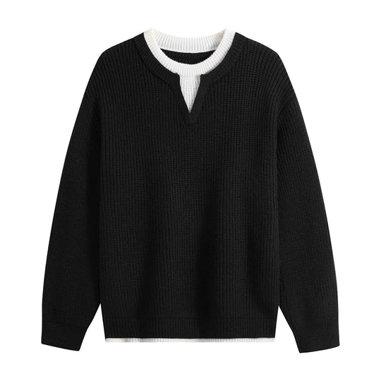 Herren Oversize-Strukturstrick-Pullover mit V‑Einsatz am Rundhals Nord Taschen
