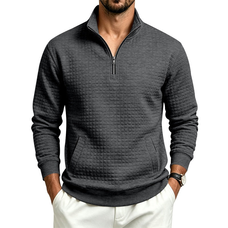 Herren Stehkragen-Sweatshirt mit Halbzip und gesteppter Waffelstruktur Nord Taschen