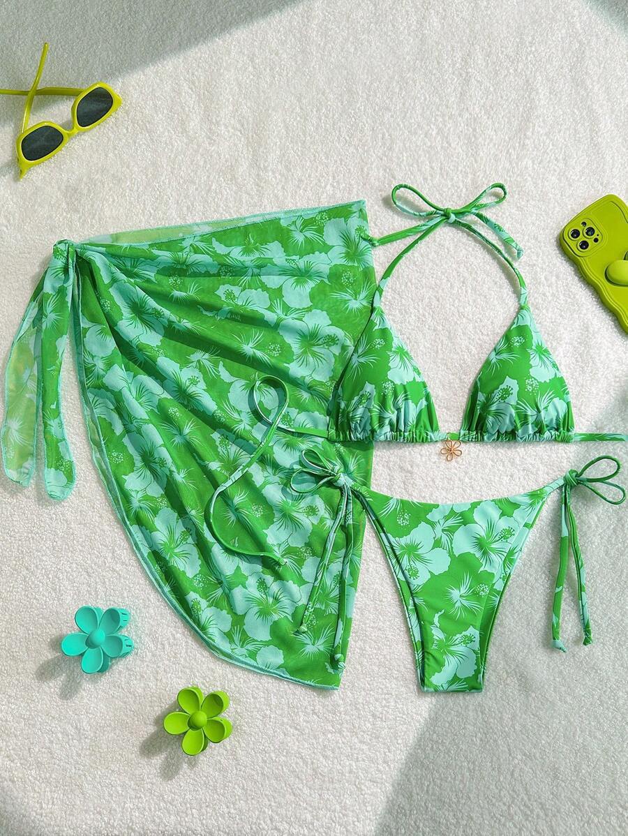 Damen Triangel-Bikini-Set mit verstellbaren Trägern und Wickeltuch