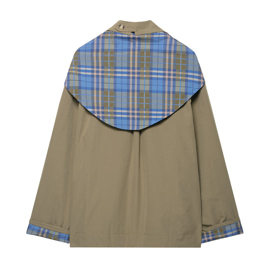 Damen 100+ kurzer Cape‑Trench mit karierter Innenverarbeitung und Knotenverschluss Nord Taschen