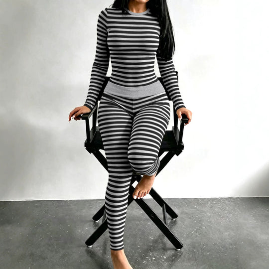 Damen Figurschmeichelndes Stretch-Lounge-Set mit Langarmtop und taillenhoher Leggings Nord Taschen