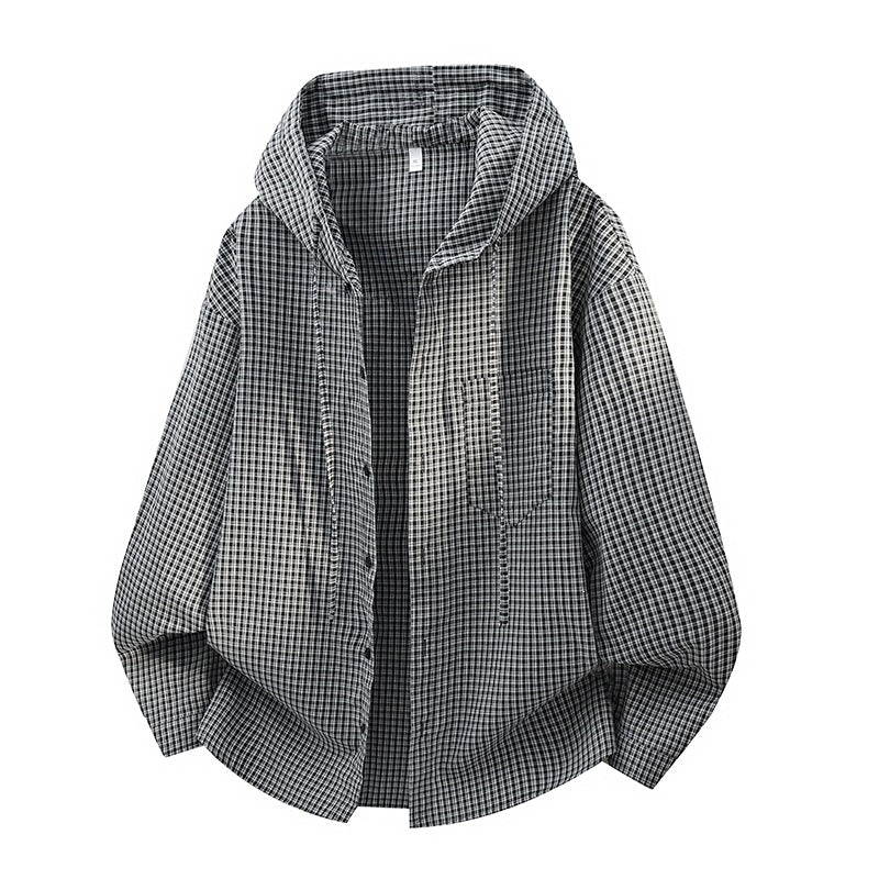 Herren Karierter Overshirt-Hoodie aus Baumwollmix mit Kapuze & Relaxed-Fit Nord Taschen