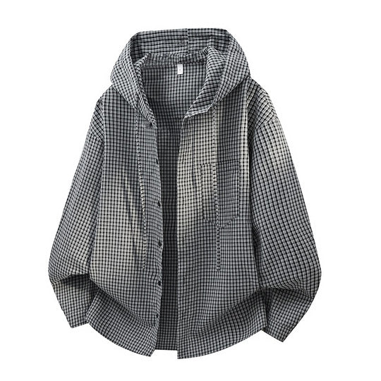 Herren Karierter Overshirt-Hoodie aus Baumwollmix mit Kapuze & Relaxed-Fit Nord Taschen