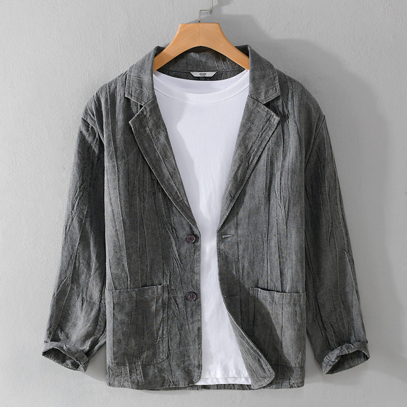 Herren legerer Leinenblazer mit strukturierter Optik und aufgesetzten Taschen Nord Taschen