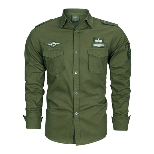 Herren Military-Hemd mit Schulterpatten, aufgesetzten Brusttaschen und Badge-Applikationen Nord Taschen
