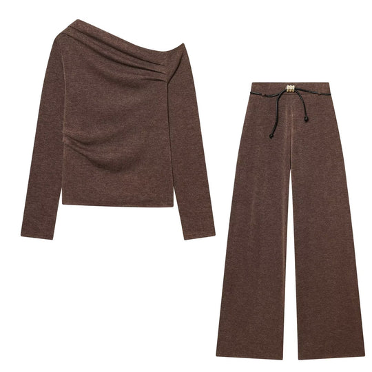 Damen Schulterfreier Feinstrick-Longsleeve mit drapiertem Wasserfallkragen Nord Taschen