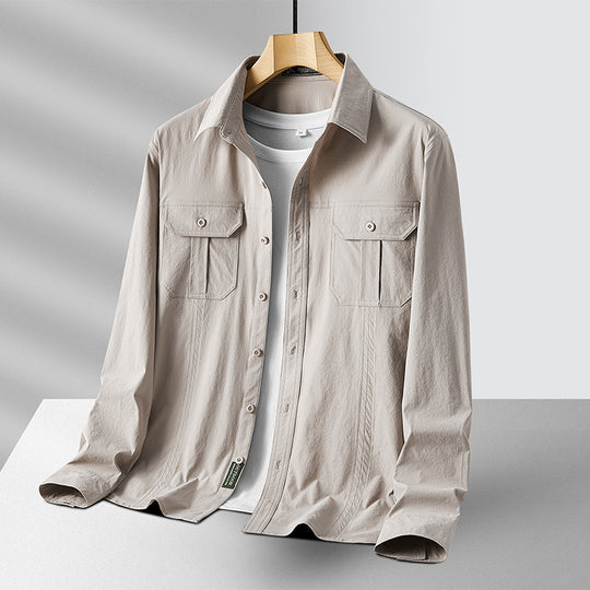 Herren Leichtes Utility-Overshirt aus Baumwollmix mit Brustklappen und entspannter Passform Nord Taschen