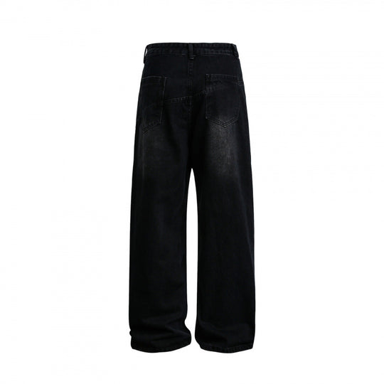 Damen Weite High-Waist Denim-Hose mit geschwungenen Vordertaschen Nord Taschen
