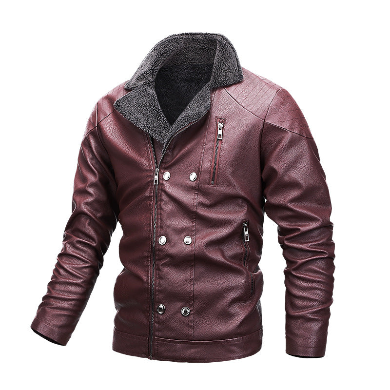 Herren Gefütterte Fliegerjacke aus Kunstleder mit Teddyfutter und zweireihiger Front Nord Taschen