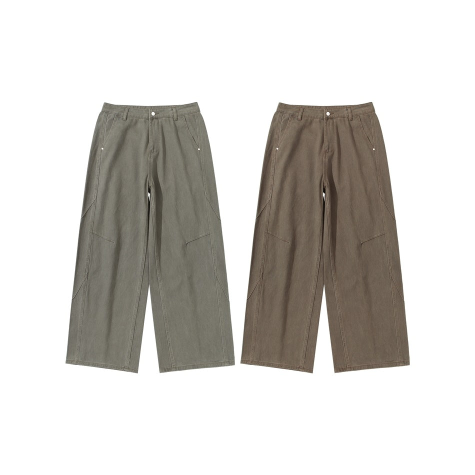 Damen Weite Bundfaltenhose im Utility‑Cargo‑Stil mit hoher Taille und markanten Teilnähten Nord Taschen