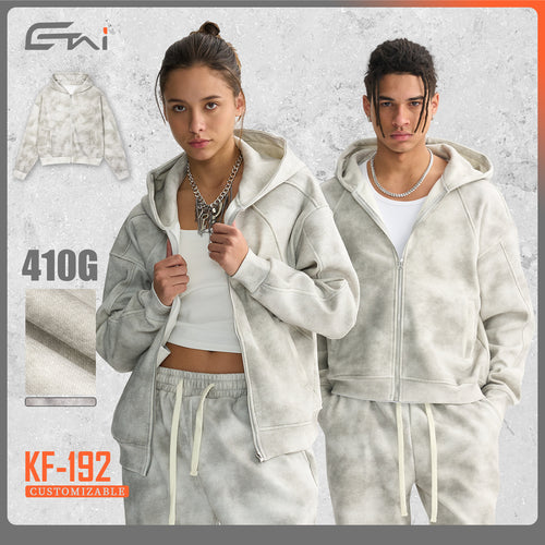 Unisex Boxy-Reißverschluss-Hoodie mit Nebel-Waschung und Raglanärmeln Nord Taschen