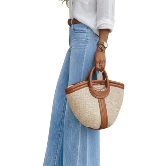 Damen Hochtaillierte extraweite Schlaghose aus Denim Nord Taschen
