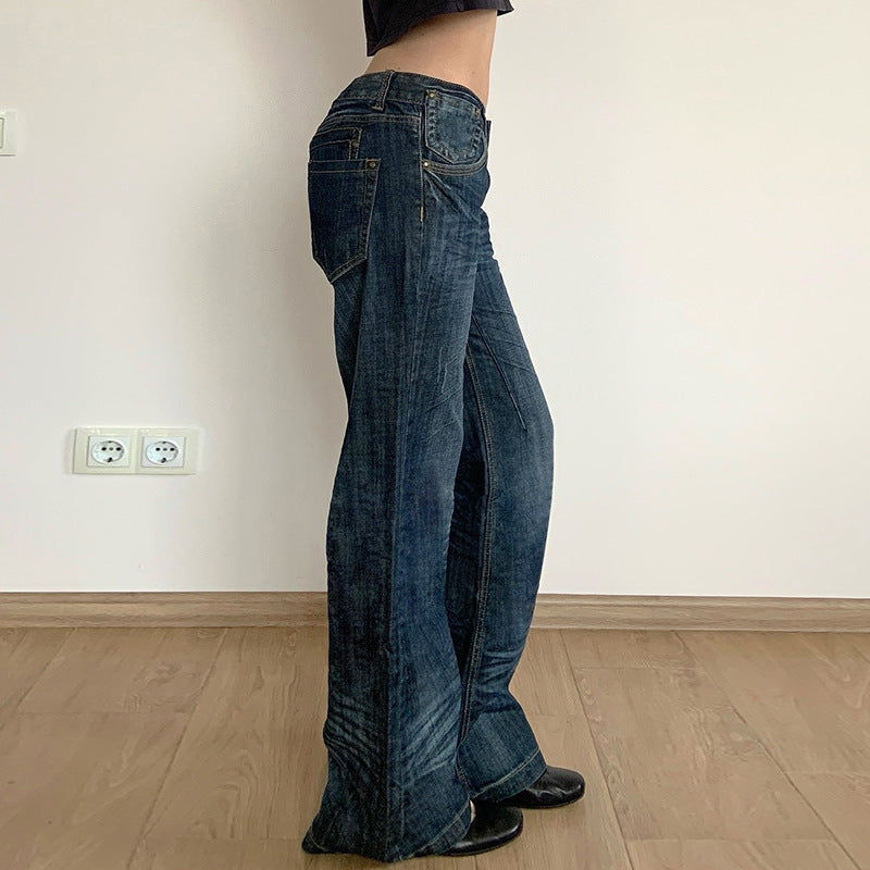 Damen Weite Jeans im Vintage-Stil mit hohem Bund und modischen Steppnähten