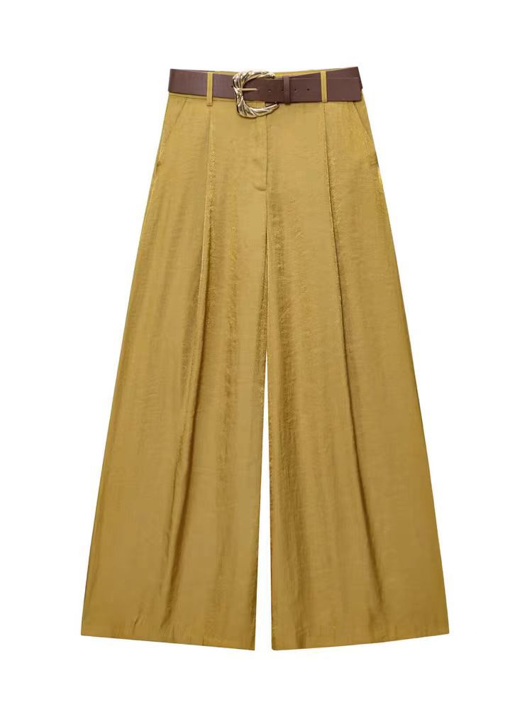 Damen High‑Waist Palazzo‑Hose mit Leoparden‑Print, weitem Bein und Ziergürtel Nord Taschen