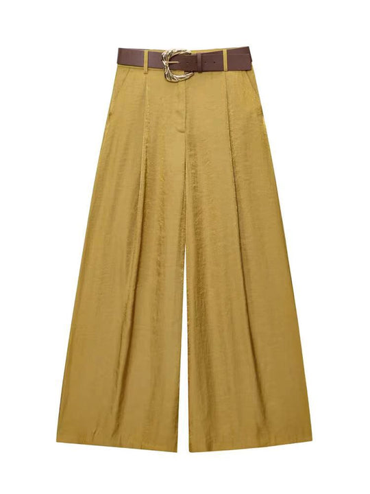 Damen High‑Waist Palazzo‑Hose mit Leoparden‑Print, weitem Bein und Ziergürtel Nord Taschen