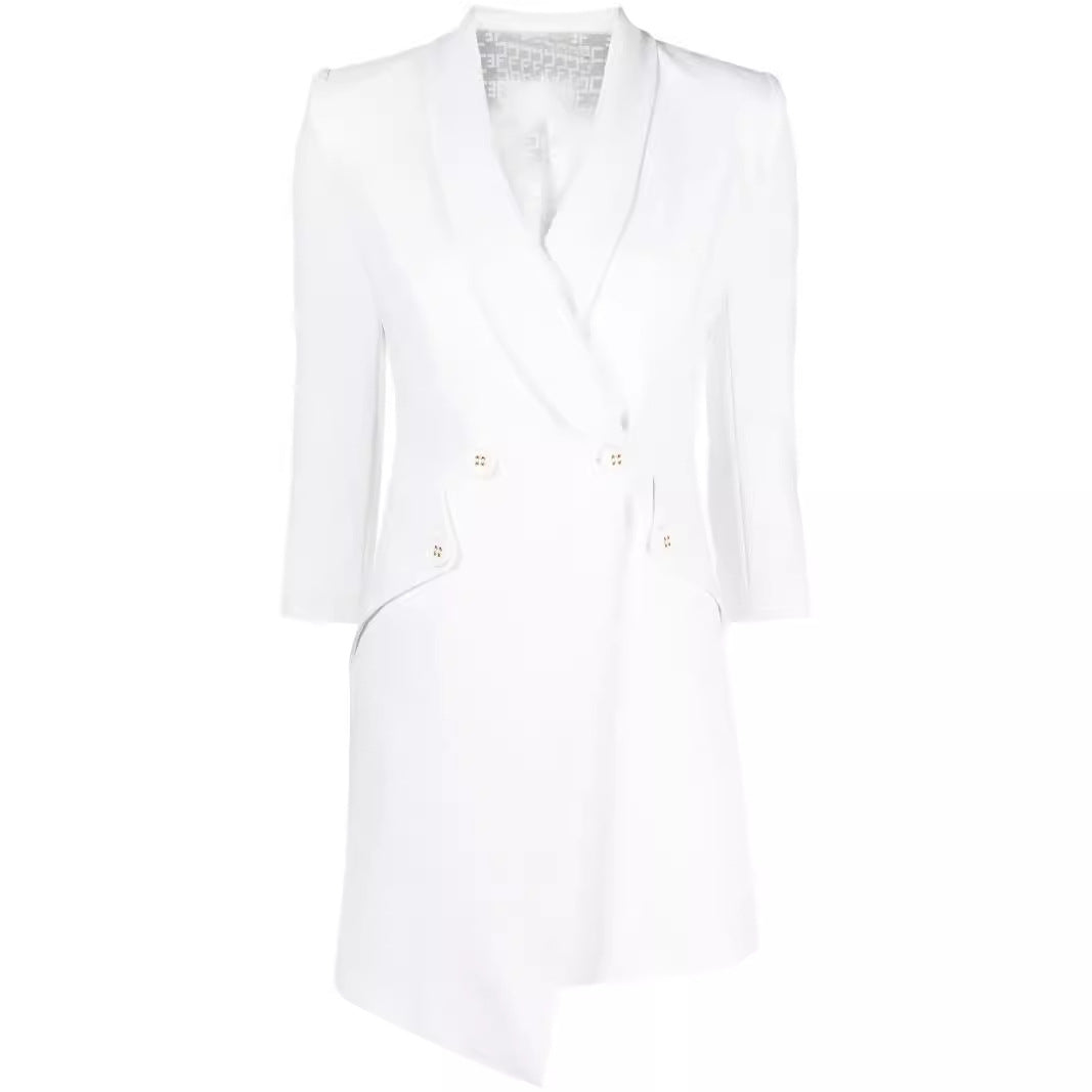 Damen Tailliertes Blazerkleid mit asymmetrischem Saum und 3/4-Ärmeln Nord Taschen