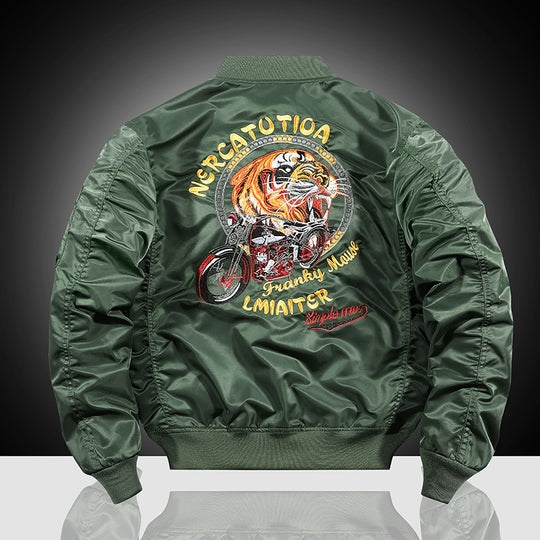 Herren bestickte Nylon-Flightjacke mit großflächigem Tiger- und Motorradmotiv Nord Taschen