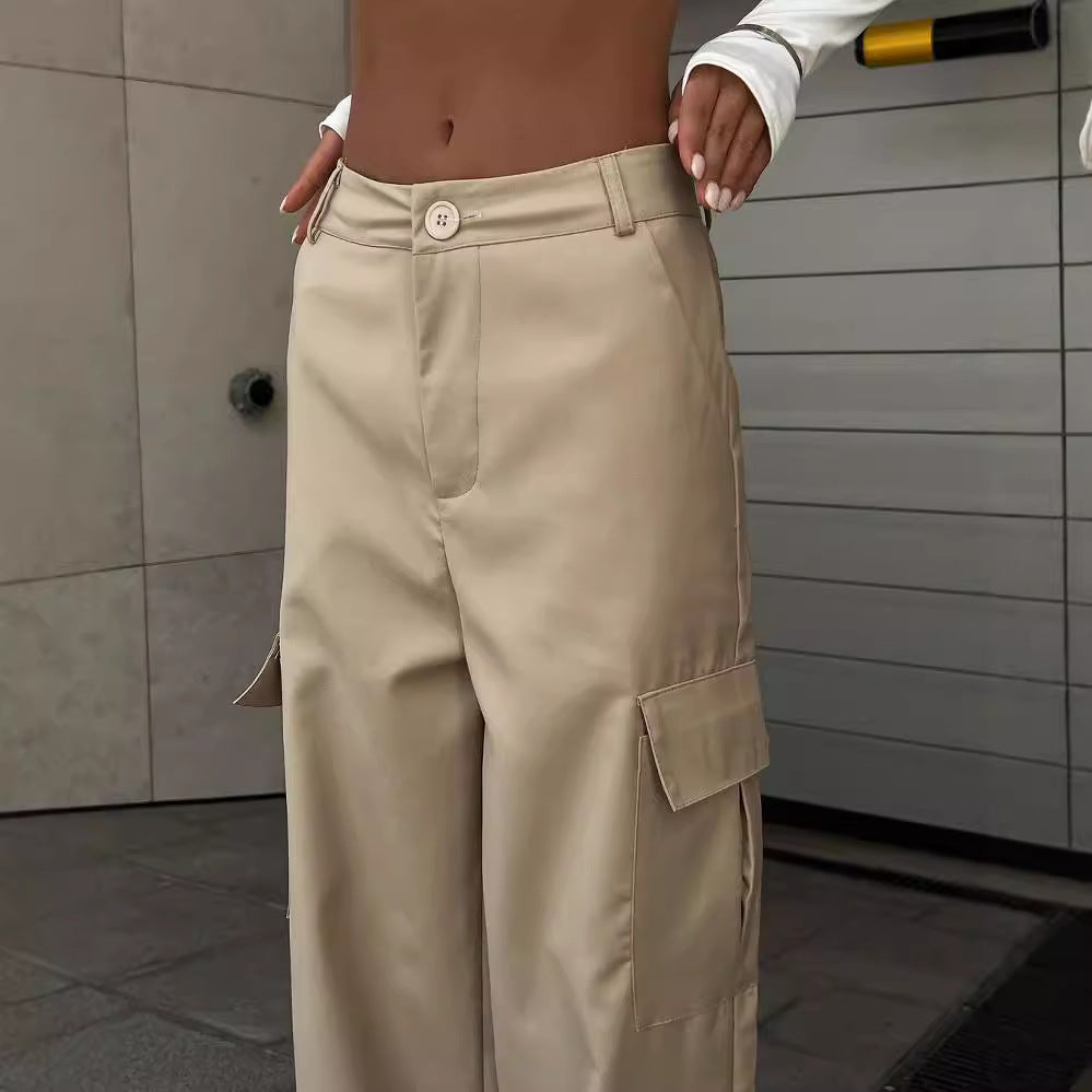 Damen Weite High-Waist Cargo-Hose mit Oversized-Silhouette und Klappentaschen Nord Taschen