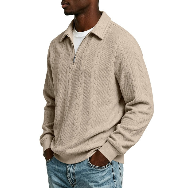 Herren Baumwollmix-Polopullover mit kurzem Frontzip und Zopfmuster Nord Taschen