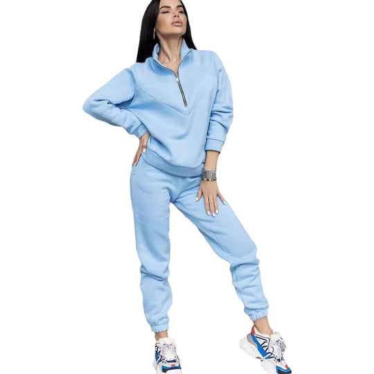 Damen Zweiteiliges Sweat-Loungewear-Set mit Troyer-Reißverschluss und elastischer Jogginghose Nord Taschen