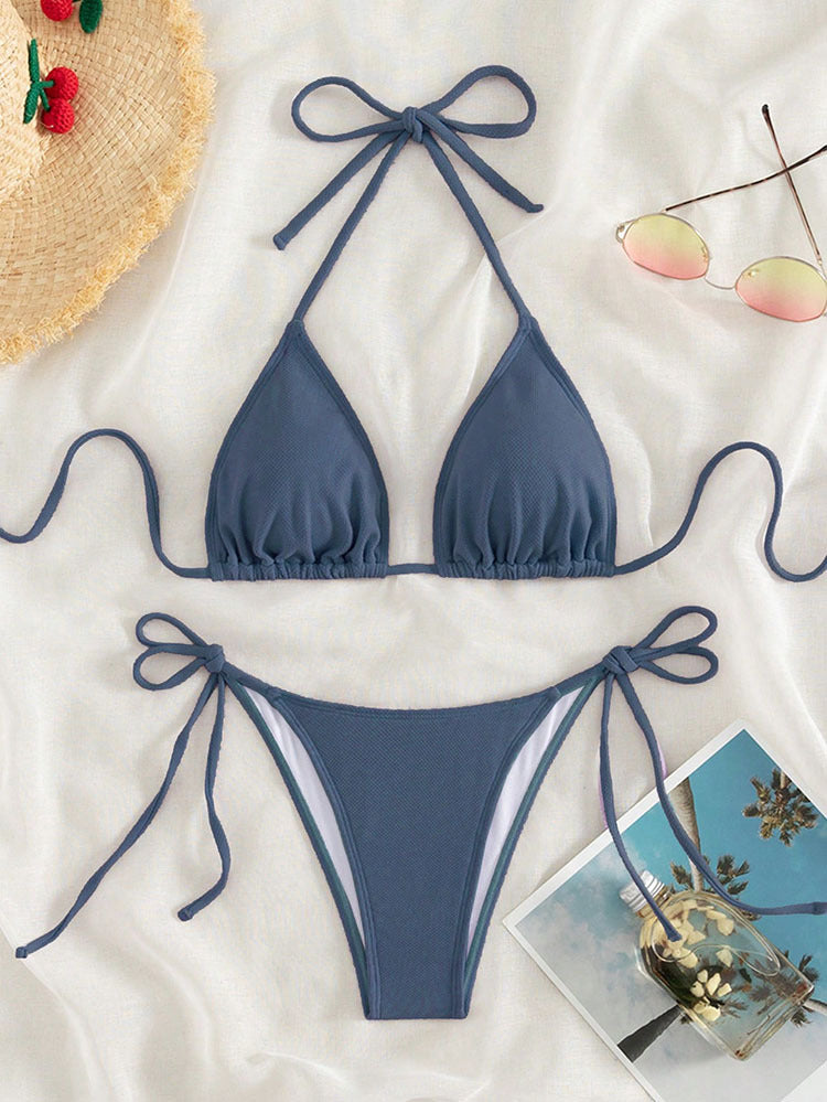 Damen Triangel-Bikini mit verstellbaren BindNord Taschenändern und hohem Beinausschnitt