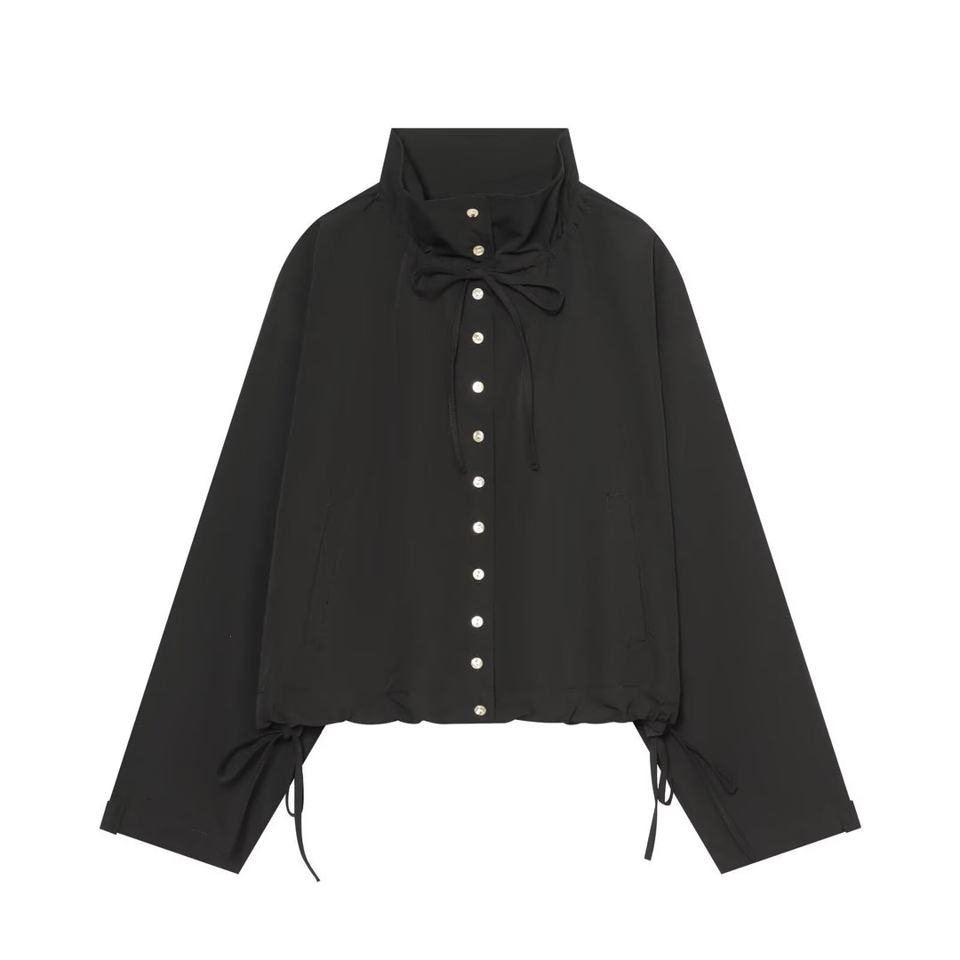 Damen Gekürzte Oversize-Utility-Jacke mit Stehkragen und Kordelzug Nord Taschen
