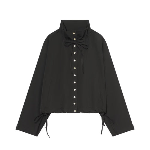 Damen Gekürzte Oversize-Utility-Jacke mit Stehkragen und Kordelzug Nord Taschen