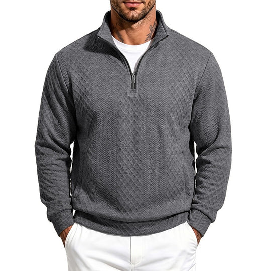 Herren Texturierter Halbzip-Pullover mit Stehkragen und Strukturmuster Nord Taschen