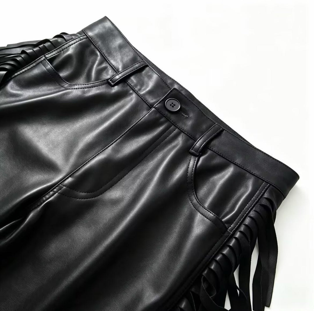 Damen Weite Kunstleder-Culotte mit seitlichen Fransen Nord Taschen