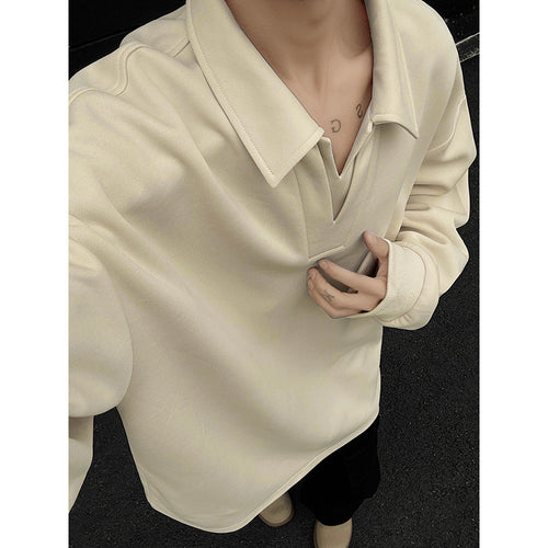 Herren Oversized Polo‑Sweatshirt mit tiefem V‑Ausschnitt, Hemdkragen und gerippten Bündchen Nord Taschen