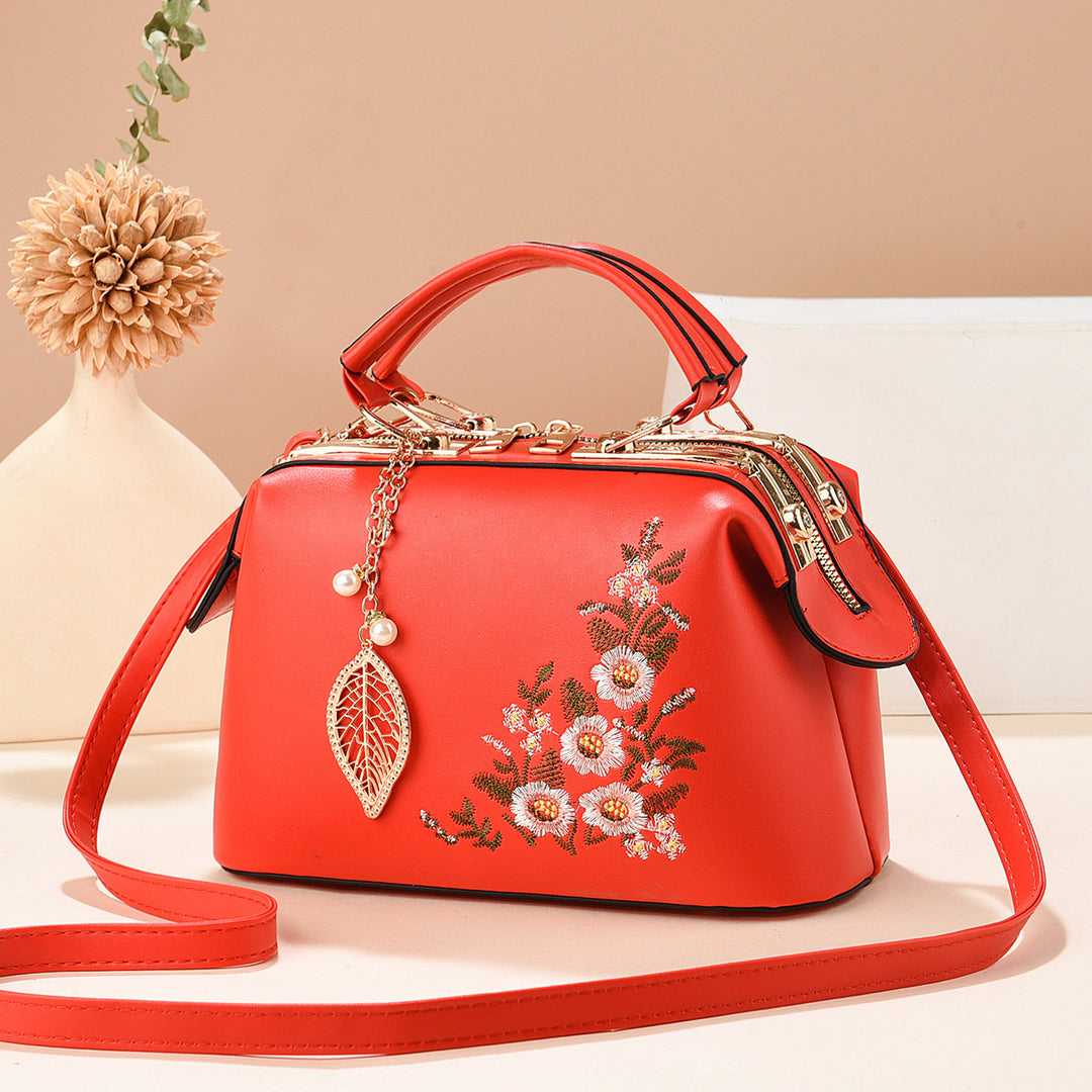 Damen Handtasche mit floralen Stickereien und abnehmbarem Tragegurt Nord Taschen