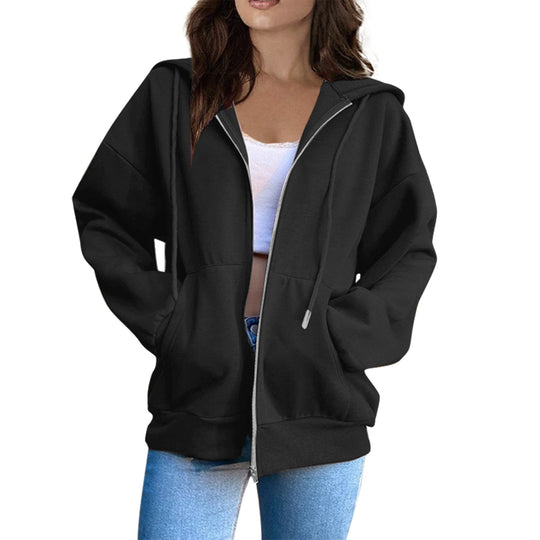 Damen nan lässige Kapuzenjacke mit durchgehendem Reißverschluss, Kängurutaschen und voluminösen Raglanärmeln Nord Taschen