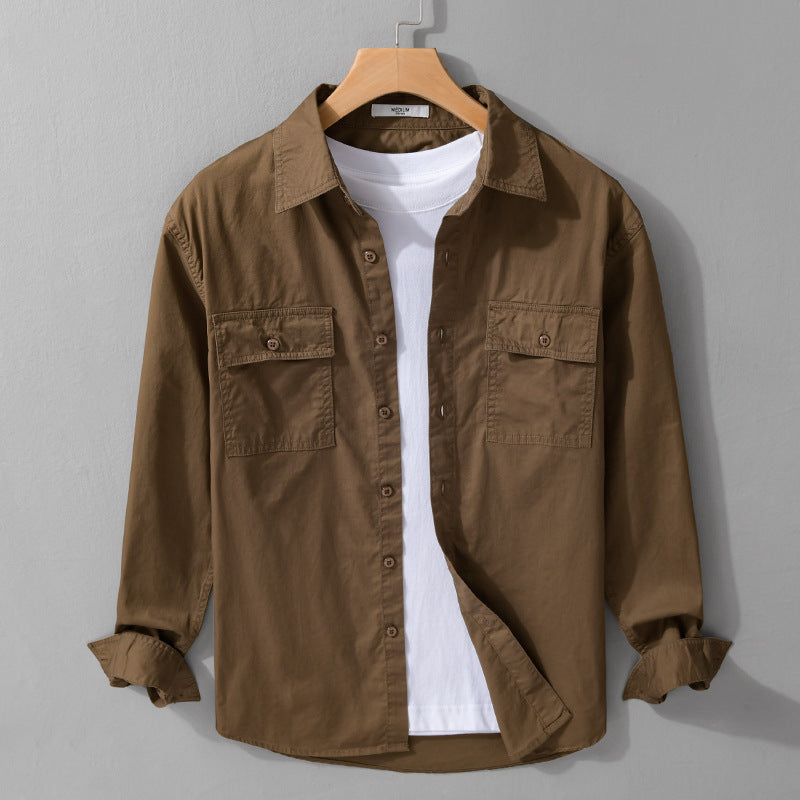Herren Pflegeleichtes Baumwoll-Utility-Overshirt mit Doppel‑Brusttaschen und entspanntem Saum Nord Taschen