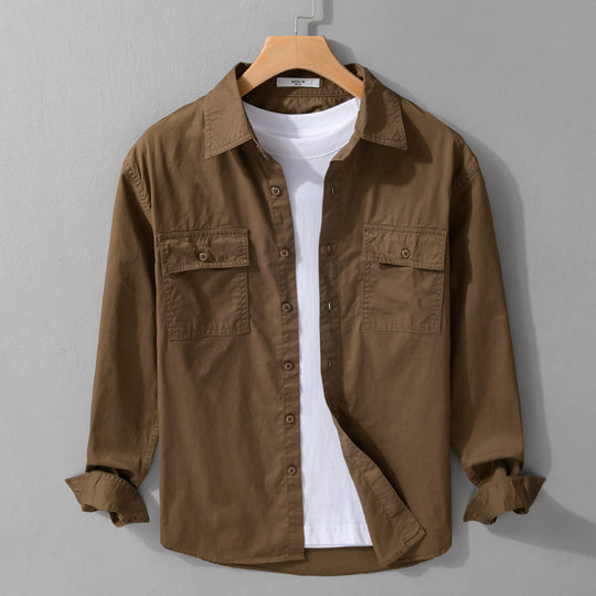 Herren Pflegeleichtes Baumwoll-Utility-Overshirt mit Doppel‑Brusttaschen und entspanntem Saum Nord Taschen