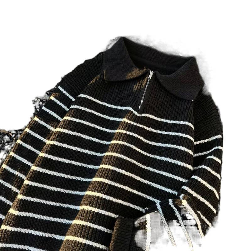 Unisex Grobgestrickter Oversize-Pullover mit halbem Reißverschluss und Polokragen Nord Taschen
