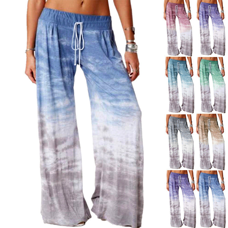 Damen weite Batik-Hose mit Kordelzug, Plissee und Seitentaschen Nord Taschen