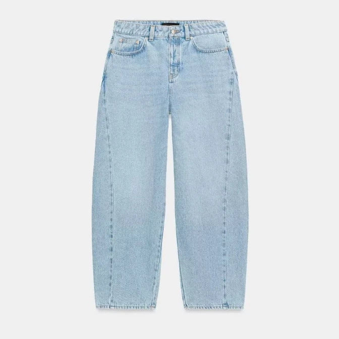 Damen High‑Waist Relaxed‑Fit Mom‑Jeans mit weitem Bein und 5‑Pocket Nord Taschen