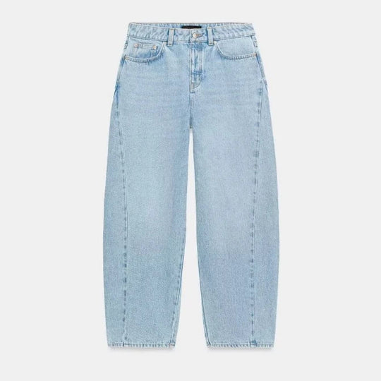 Damen High‑Waist Relaxed‑Fit Mom‑Jeans mit weitem Bein und 5‑Pocket Nord Taschen