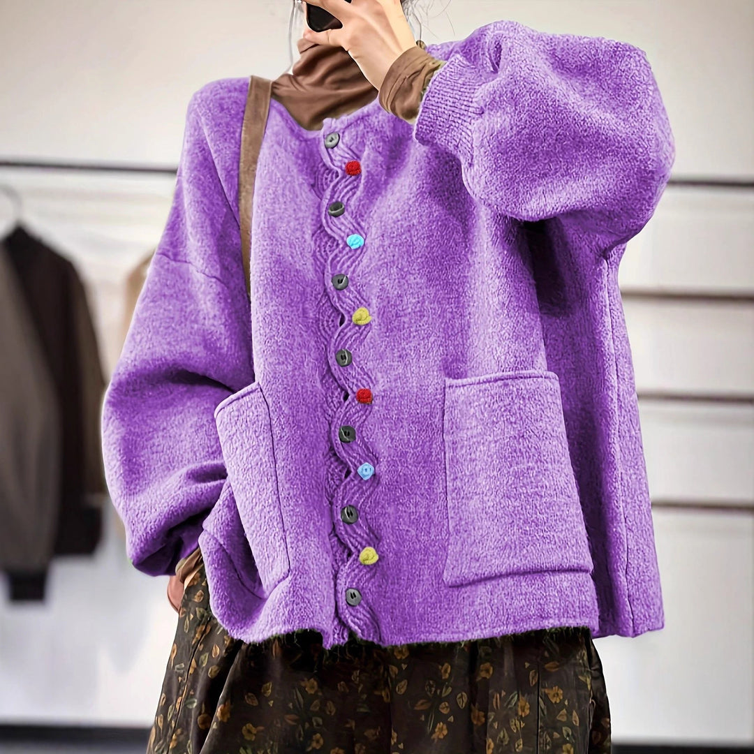 Damen Modischer Strickcardigan mit bunten Knöpfen Nord Taschen