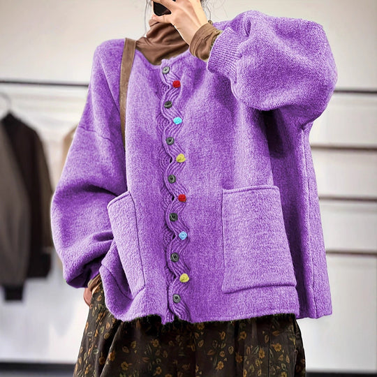 Damen Modischer Strickcardigan mit bunten Knöpfen Nord Taschen