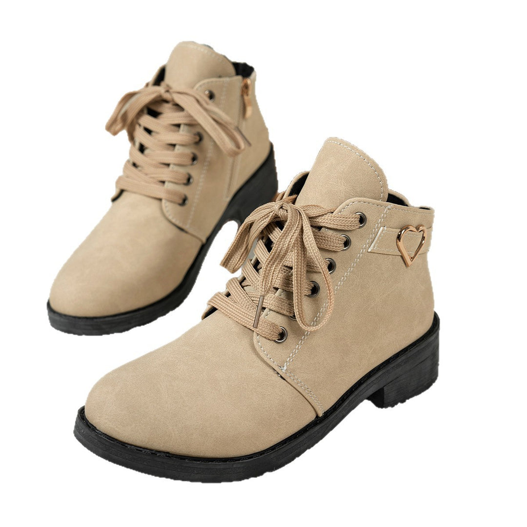 Damen Schnür-Ankleboots aus Veloursoptik mit niedrigem Blockabsatz und Herzdetail Nord Taschen